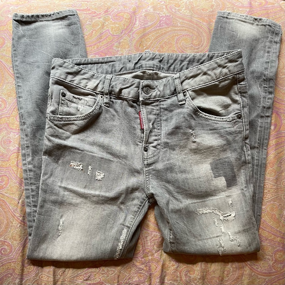 DSQUARED women’s grey distressed slim fit jeans size 42 IT